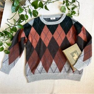 Entro Oversized Argyle Knit Pullover Sweater Small